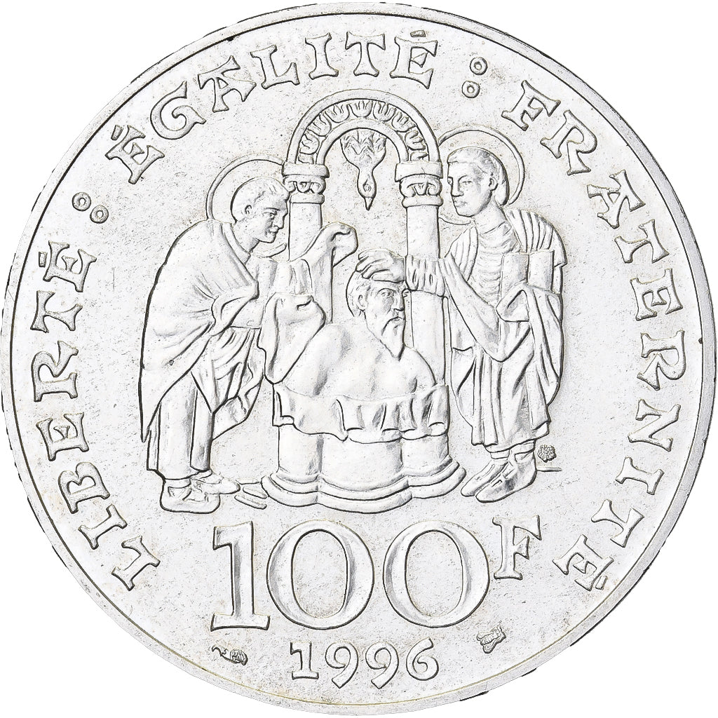Francja, 100 Francs, Clovis, 1996, Pessac, PRÓBA, Srebro, MS(60-62)