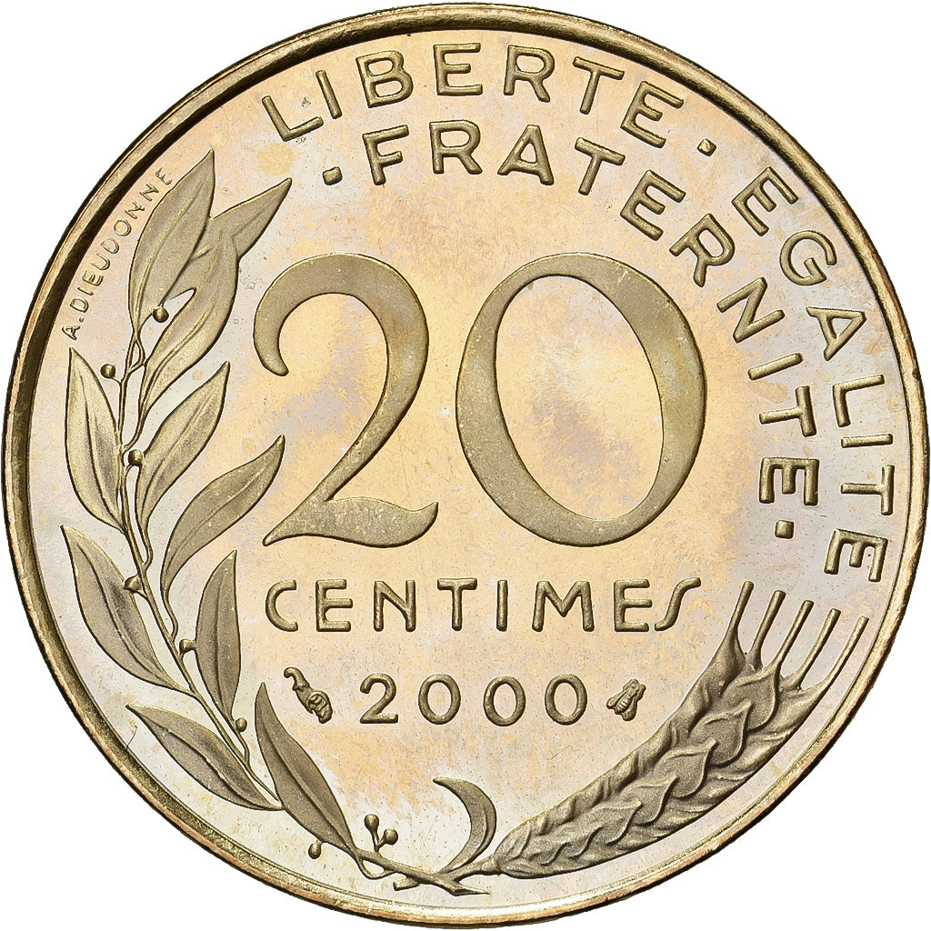 France, 20 Centimes, Marianne, 2000, Paris, BE, Bronze-Aluminium, SPL