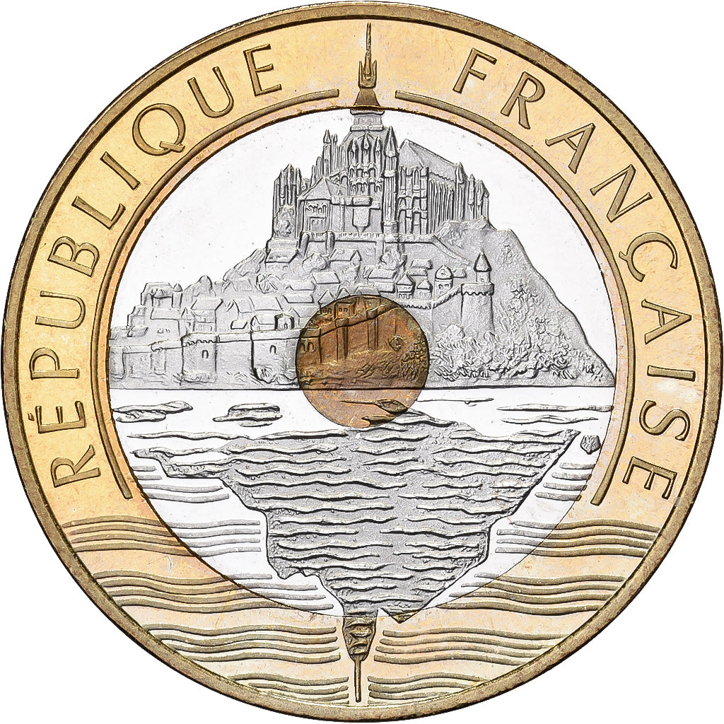 France, 20 Francs, Mont Saint Michel, 2000, Paris, BE, Tri-Metallic, SPL
