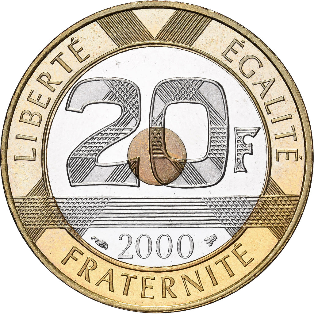France, 20 Francs, Mont Saint Michel, 2000, Paris, BE, Tri-Metallic, SPL