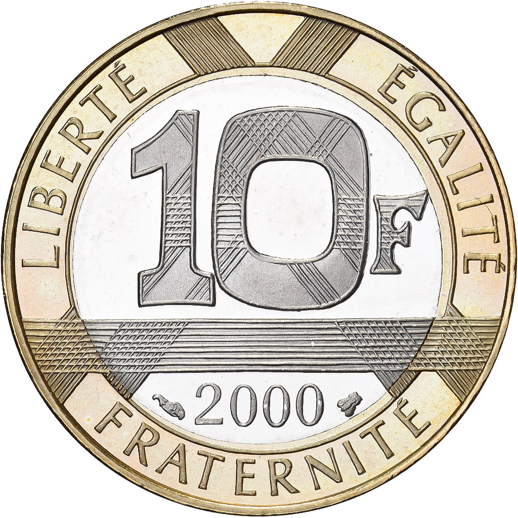 França, 10 Francs, Génie, 2000, Paris, Bimetálico, MS(63), Gadoury:827a