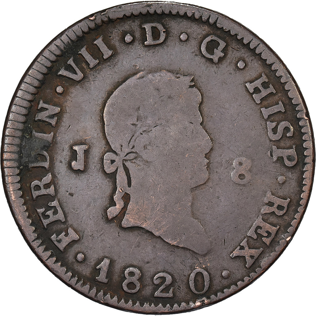 Spagna, Fernando VII, 8 Maravedis, 1820, Jubia, Rame, MB, KM:491