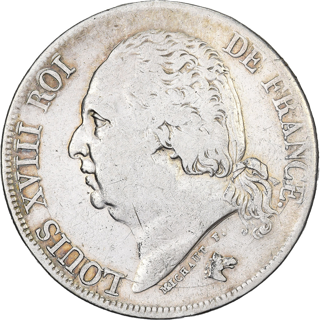 Francia, Louis XVIII, 2 Francs, 1824, Lyon, Argento, MB+, Gadoury:513, KM:710.3