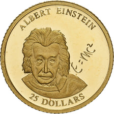 Libéria, 25 Dollars, Albert Einstein, 2001, Proof, Dourado, MS(65-70)