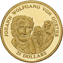 Liberia, 25 Dollars, Johann Wolfgang Von Goethe, 2001, FS, Oro, FDC
