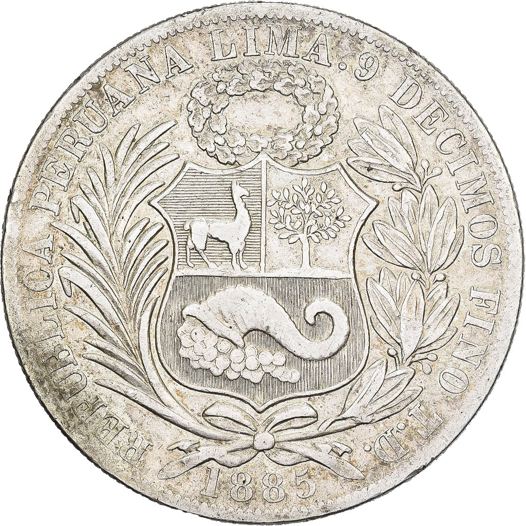 Perù, SOUTH PERU, Sol, 1885, Santiago, Argento, BB, KM:196.22