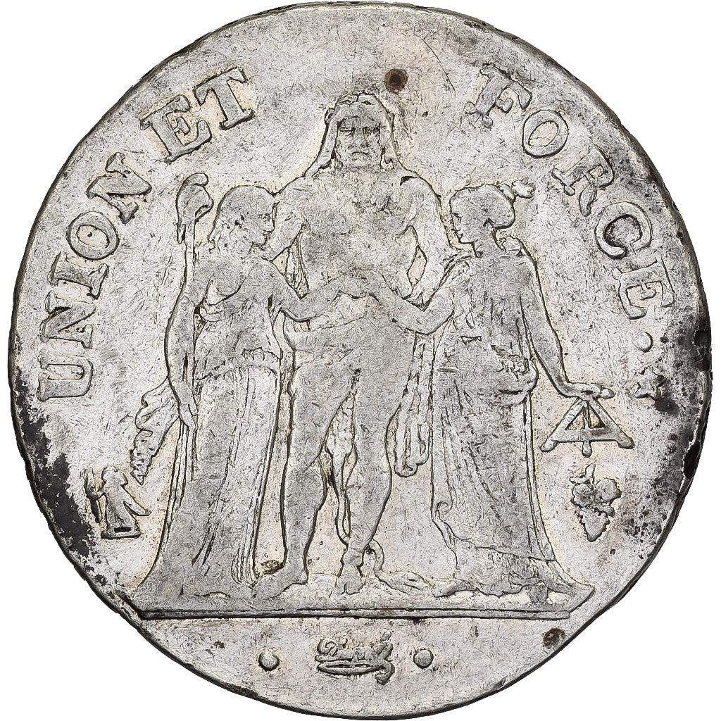 Francja, 5 Francs, AN 5, Perpignan, Hercule, Srebro, VF(30-35), Gadoury:563