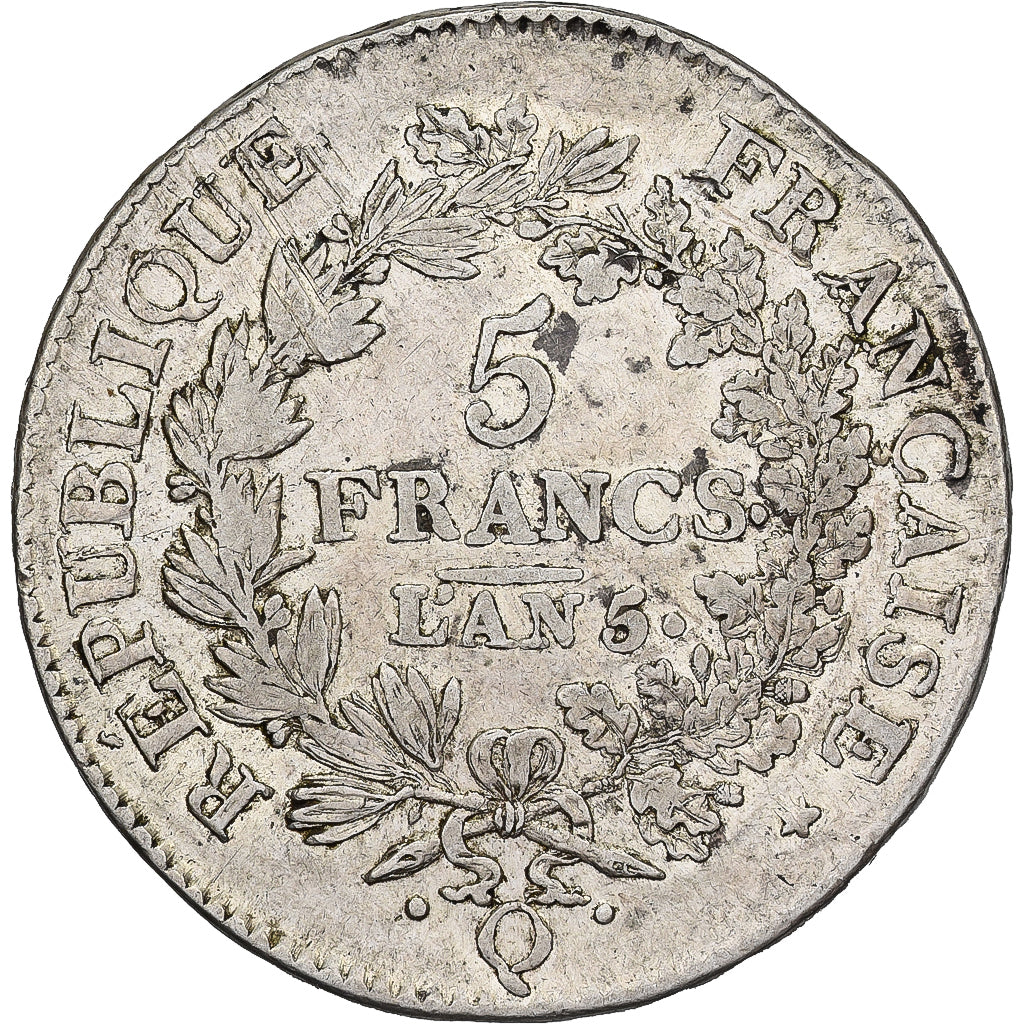 Francja, 5 Francs, AN 5, Perpignan, Hercule, Srebro, VF(30-35), Gadoury:563