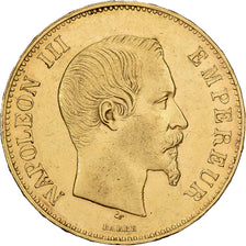 França, Napoleon III, 100 Francs Or, 1857, Paris, tête nue, Dourado