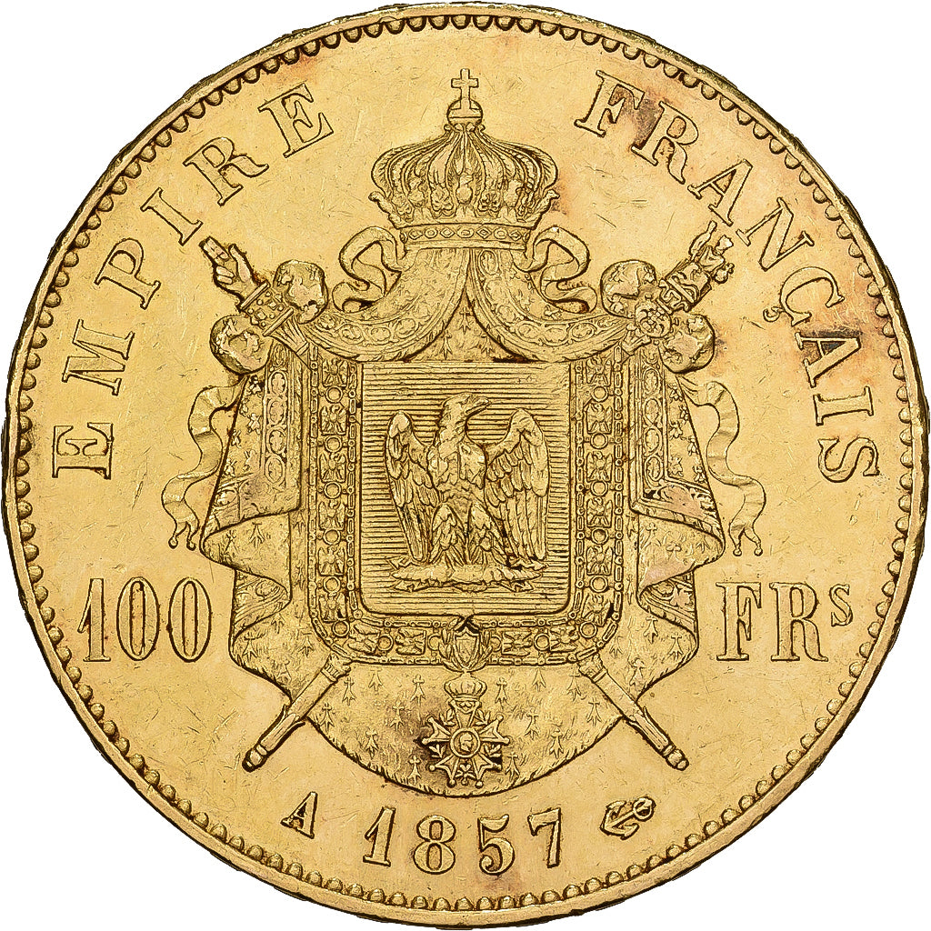 France, Napoleon III, 100 Francs Or, 1857, Paris, tête nue, Gold, EF(40-45)