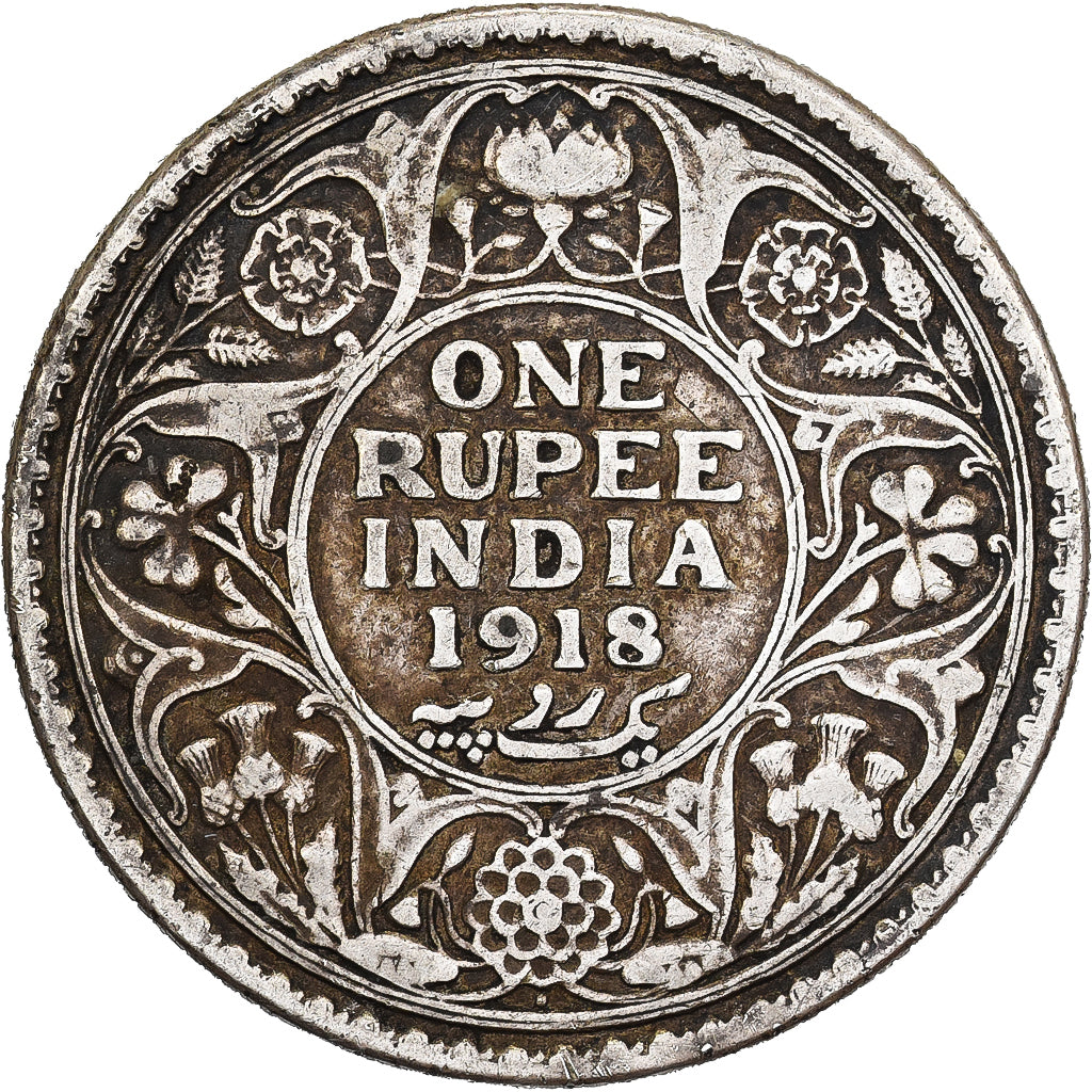 Britisch-Indien, George V, Rupee, 1918, Bombay, Silber, S+, KM:524