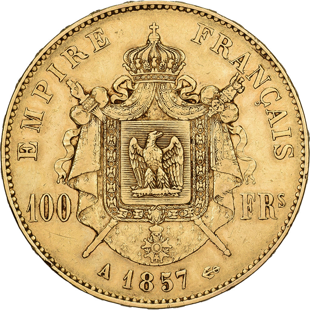 Frankreich, Napoleon III, 100 Francs Or, 1857, Paris, tête nue, Gold, S+