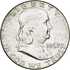Estados Unidos, Half Dollar, Franklin, 1963, U.S. Mint, Plata, MBC+, KM:199