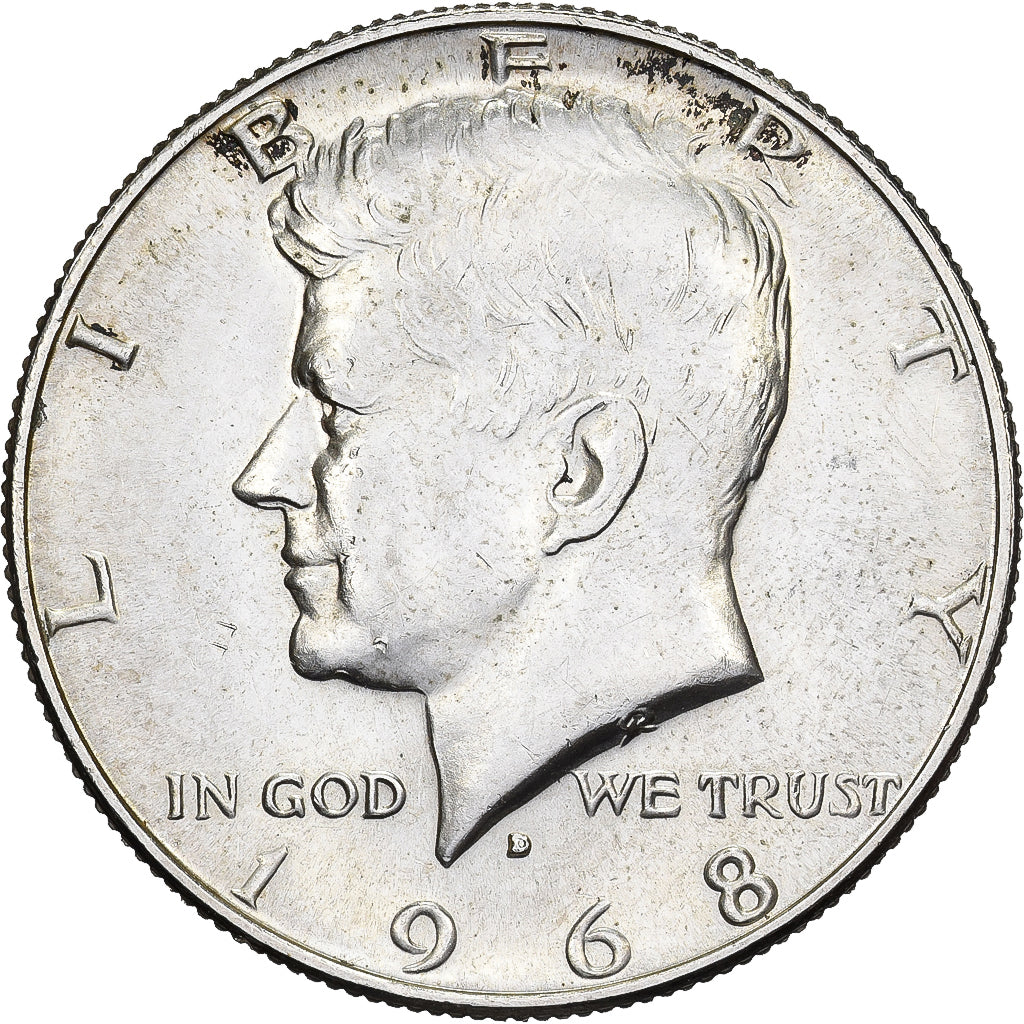 Stati Uniti, Half Dollar, Kennedy, 1968, U.S. Mint, Argento, BB+, KM:202a