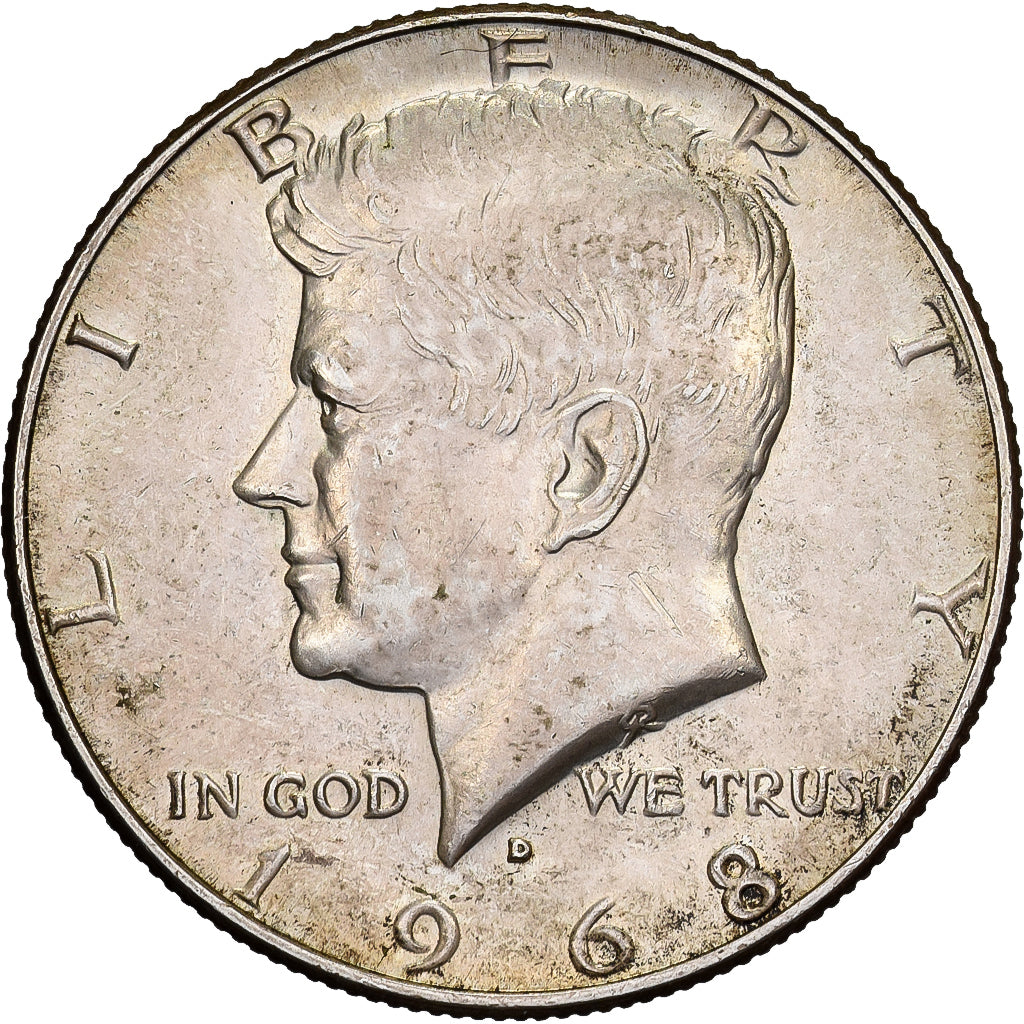 Verenigde Staten, Half Dollar, Kennedy, 1968, U.S. Mint, Zilver, ZF, KM:202a