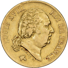França, Louis XVIII, 40 Francs, 1819, Lille, Dourado, EF(40-45), Gadoury:1092
