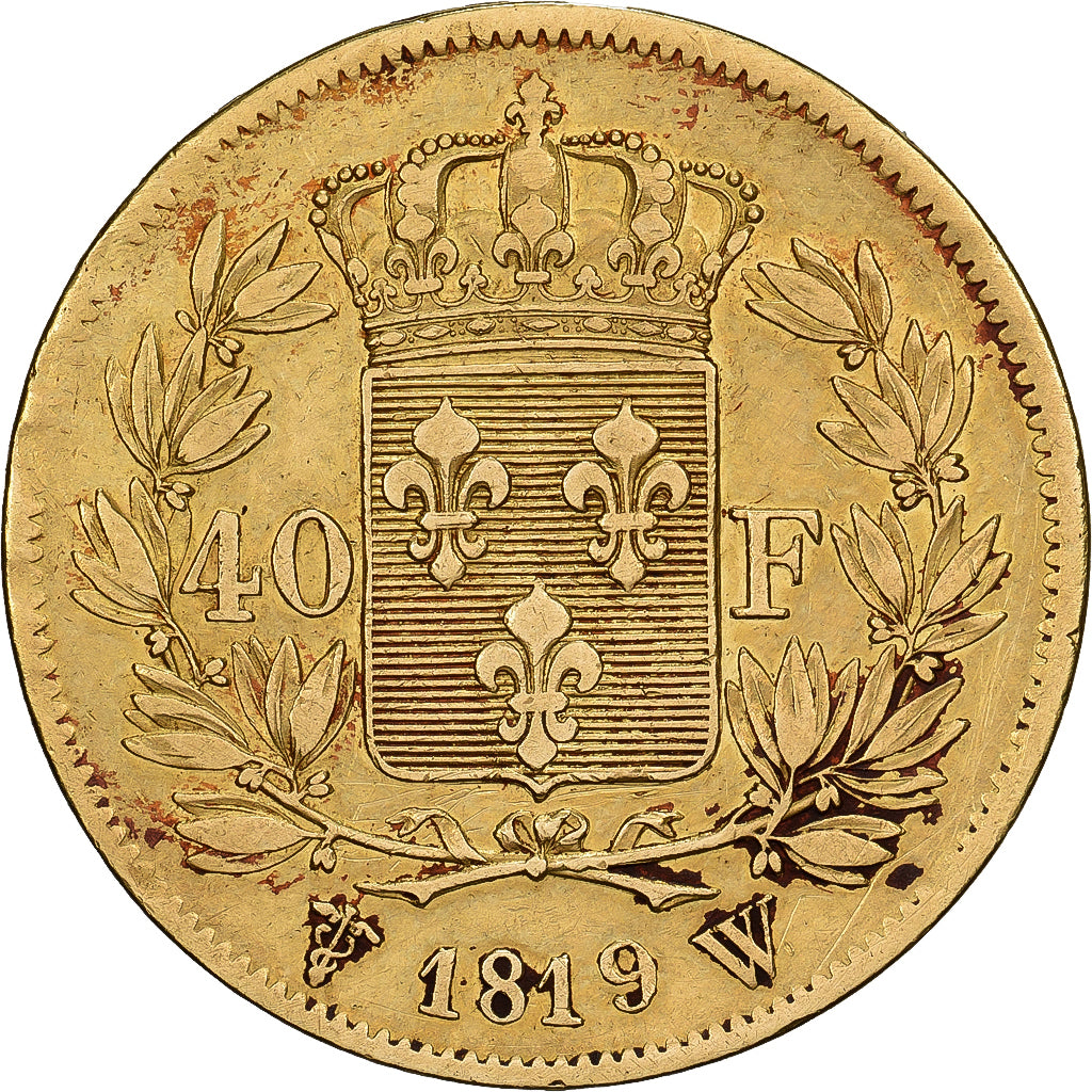 Francia, Louis XVIII, 40 Francs, 1819, Lille, Oro, MBC, Gadoury:1092