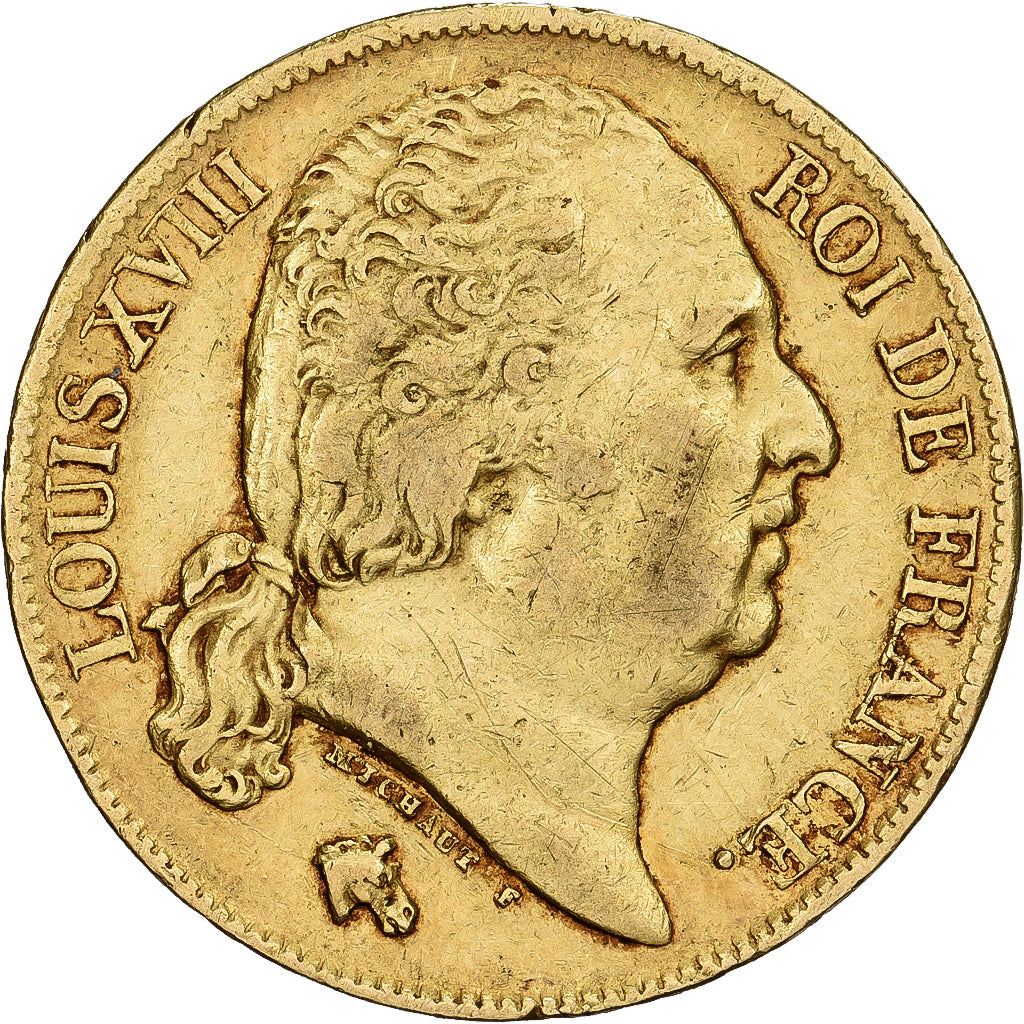 Frankreich, Louis XVIII, 20 Francs Or, 1820, Paris, Buste Nu, Gold, S+