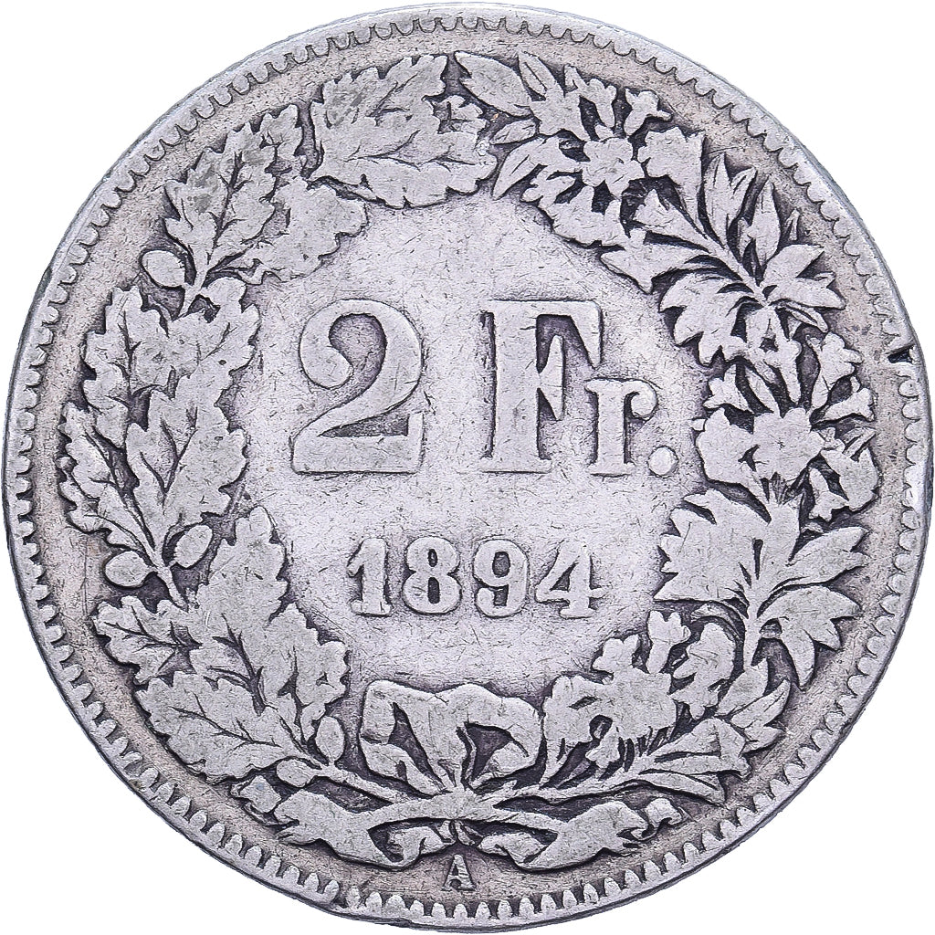 Switzerland, 2 Francs, 1894, Paris, Silver, VF(20-25), KM:21