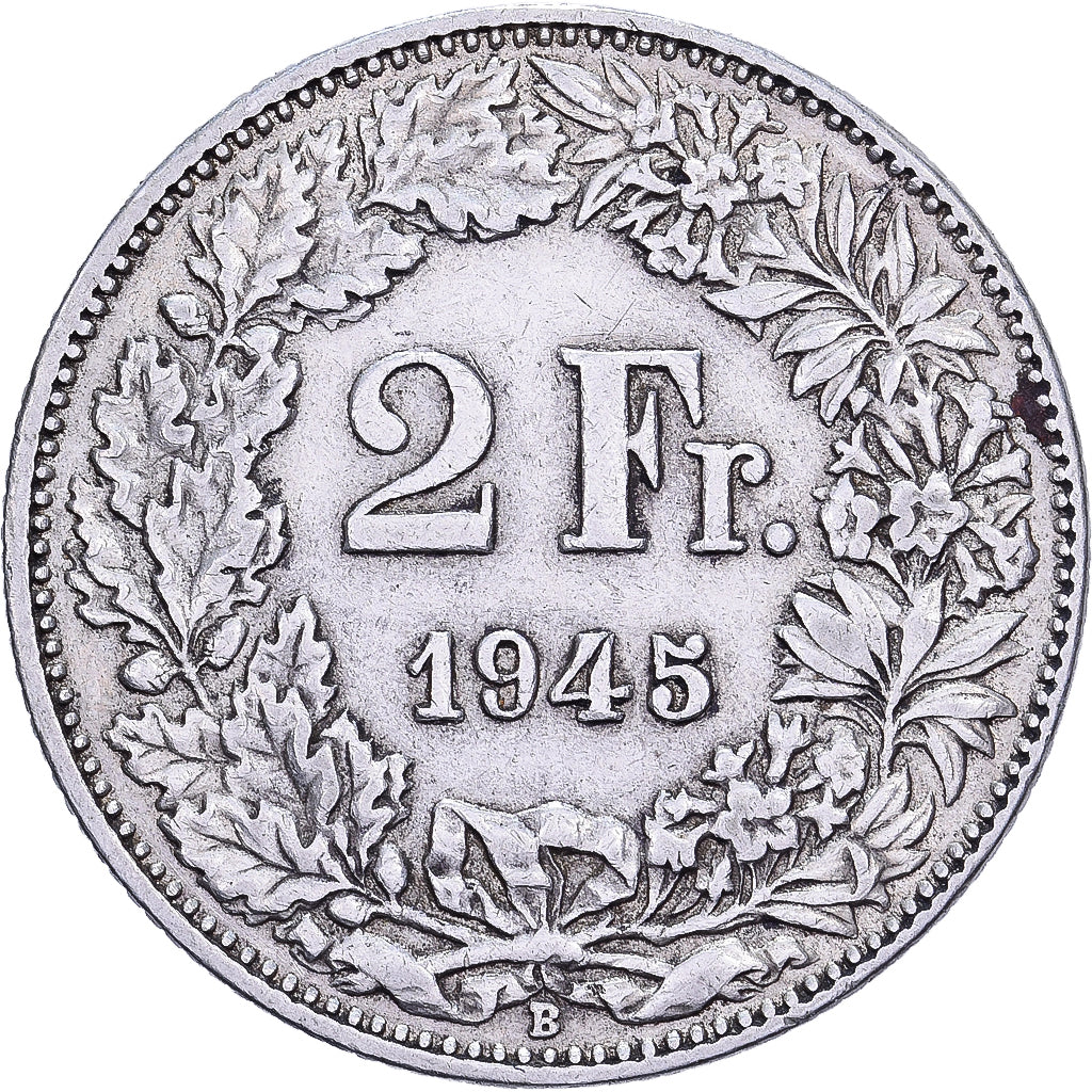 Switzerland, 2 Francs, 1945, Bern, Silver, EF(40-45), KM:21