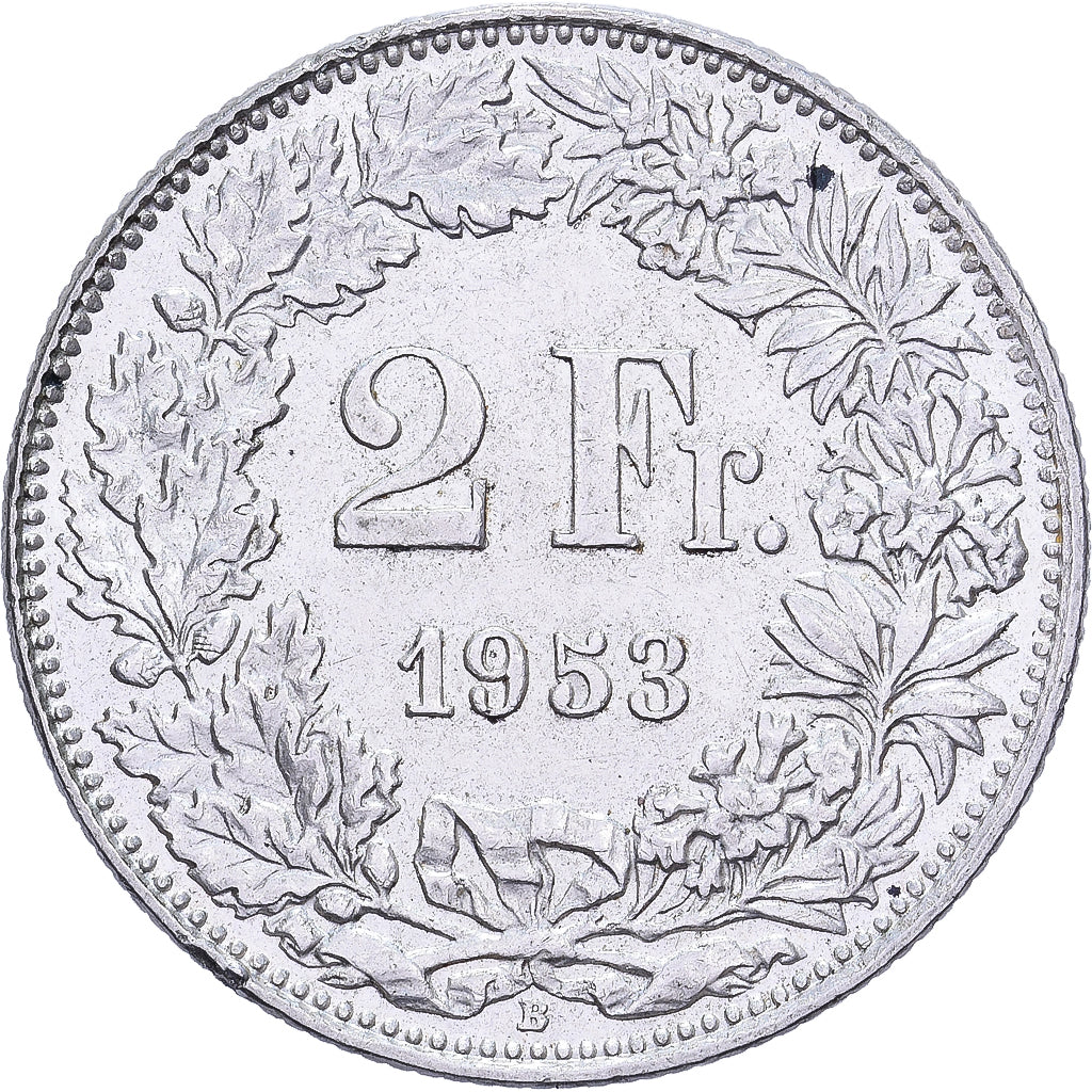 Switzerland, 2 Francs, 1953, Bern, Silver, AU(55-58), KM:21