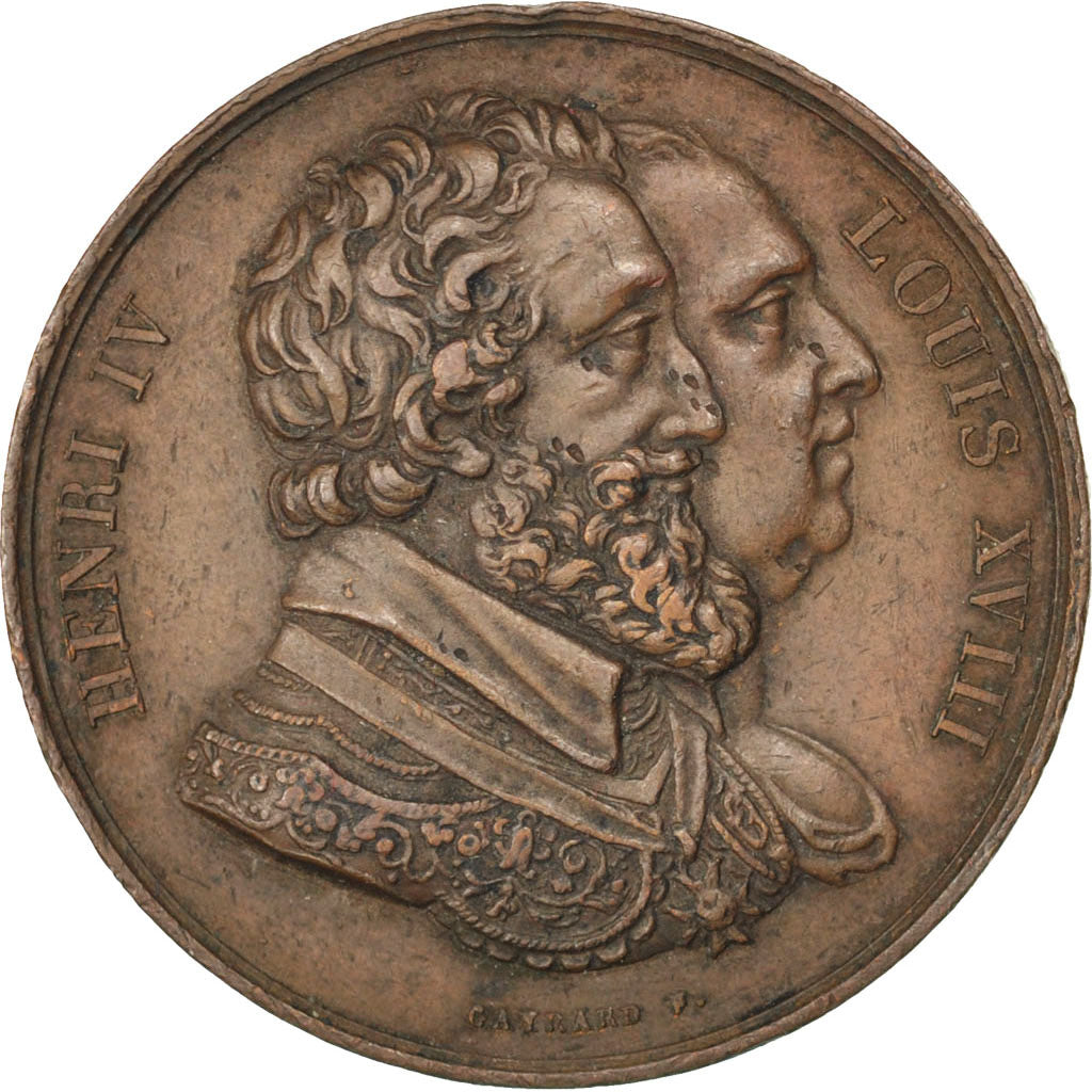 Francja, medal, Ludwik XVIII, Miedź, Gayrard, AU(50-53)