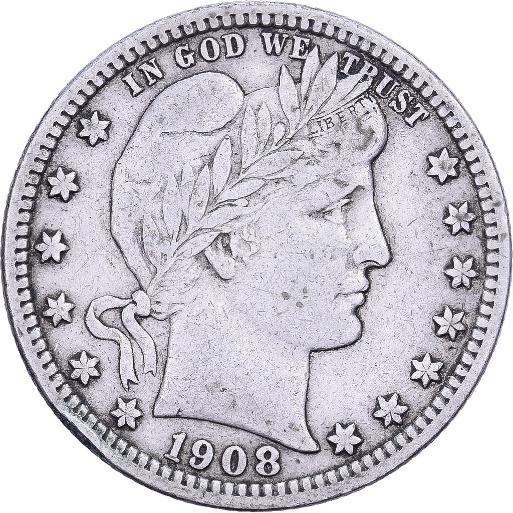 Stati Uniti, Quarter, Barber, 1908, U.S. Mint, Argento, BB, KM:114