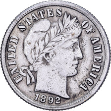 United States, Dime, Barber Dime, 1892, U.S. Mint, Silver, EF(40-45), KM:113