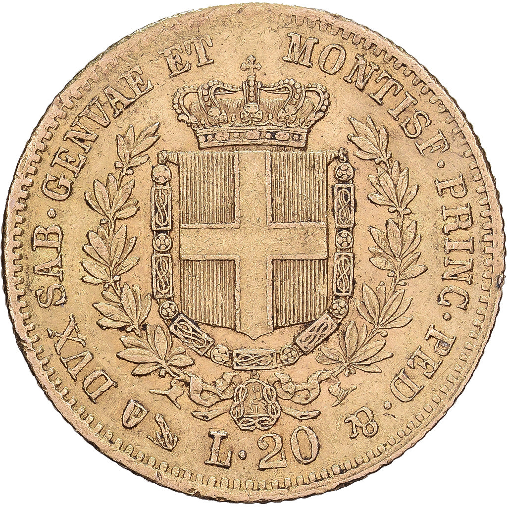 DEPARTAMENTY WŁOSKIE, SARDINIA, Vittorio Emanuele II, 20 Lire, 1859, Genoa