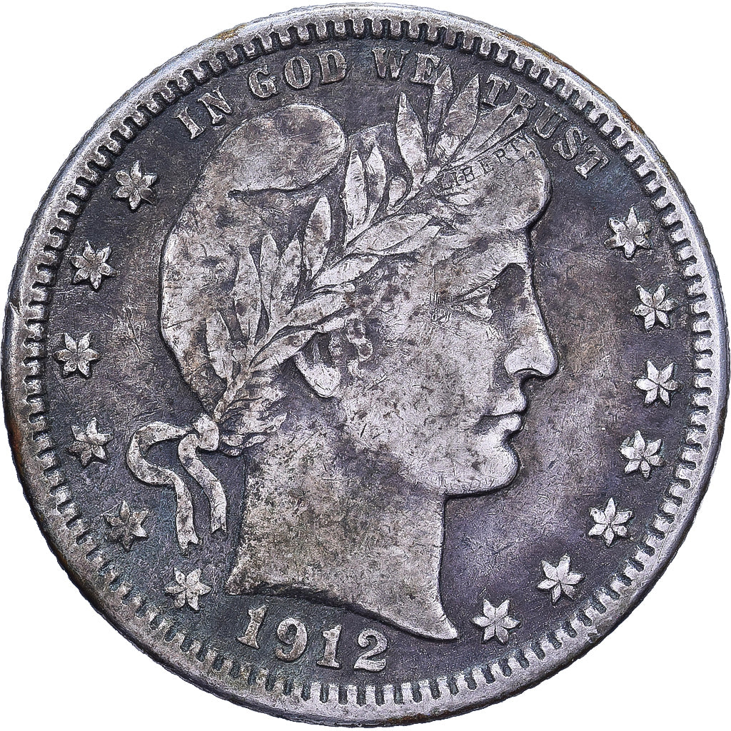 États-Unis, Quarter, Barber, 1912, U.S. Mint, Argent, TB+, KM:114