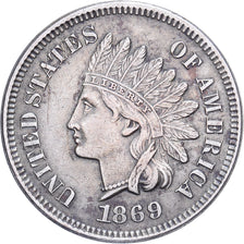 United States, Cent, Indian Head, 1869, U.S. Mint, Rare, Bronze, AU(50-53)