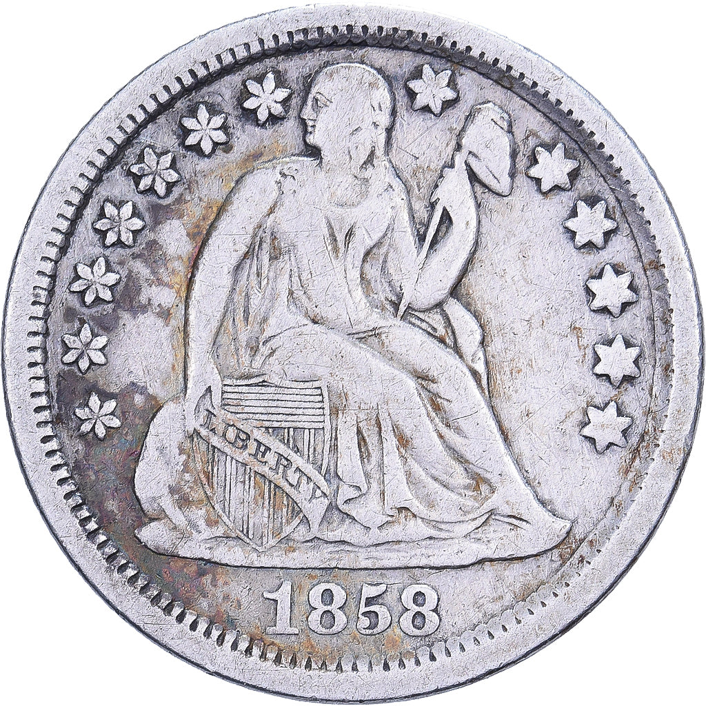 Vereinigte Staaten, Dime, Seated Liberty, 1858, U.S. Mint, Silber, S+, KM:A63.2