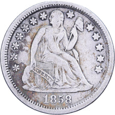 Estados Unidos, Dime, Seated Liberty, 1858, U.S. Mint, Plata, BC+, KM:A63.2
