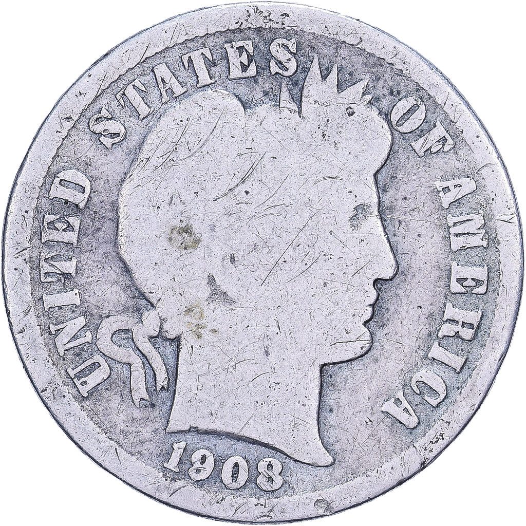 United States, Dime, Barber, 1908, U.S. Mint, Silver, F(12-15), KM:113