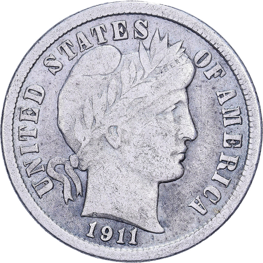 Estados Unidos, Dime, Barber, 1911, U.S. Mint, Plata, BC+, KM:113