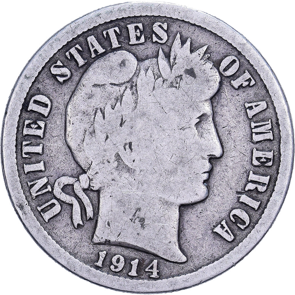 United States, Dime, Barber, 1914, U.S. Mint, Silver, VF(20-25), KM:113