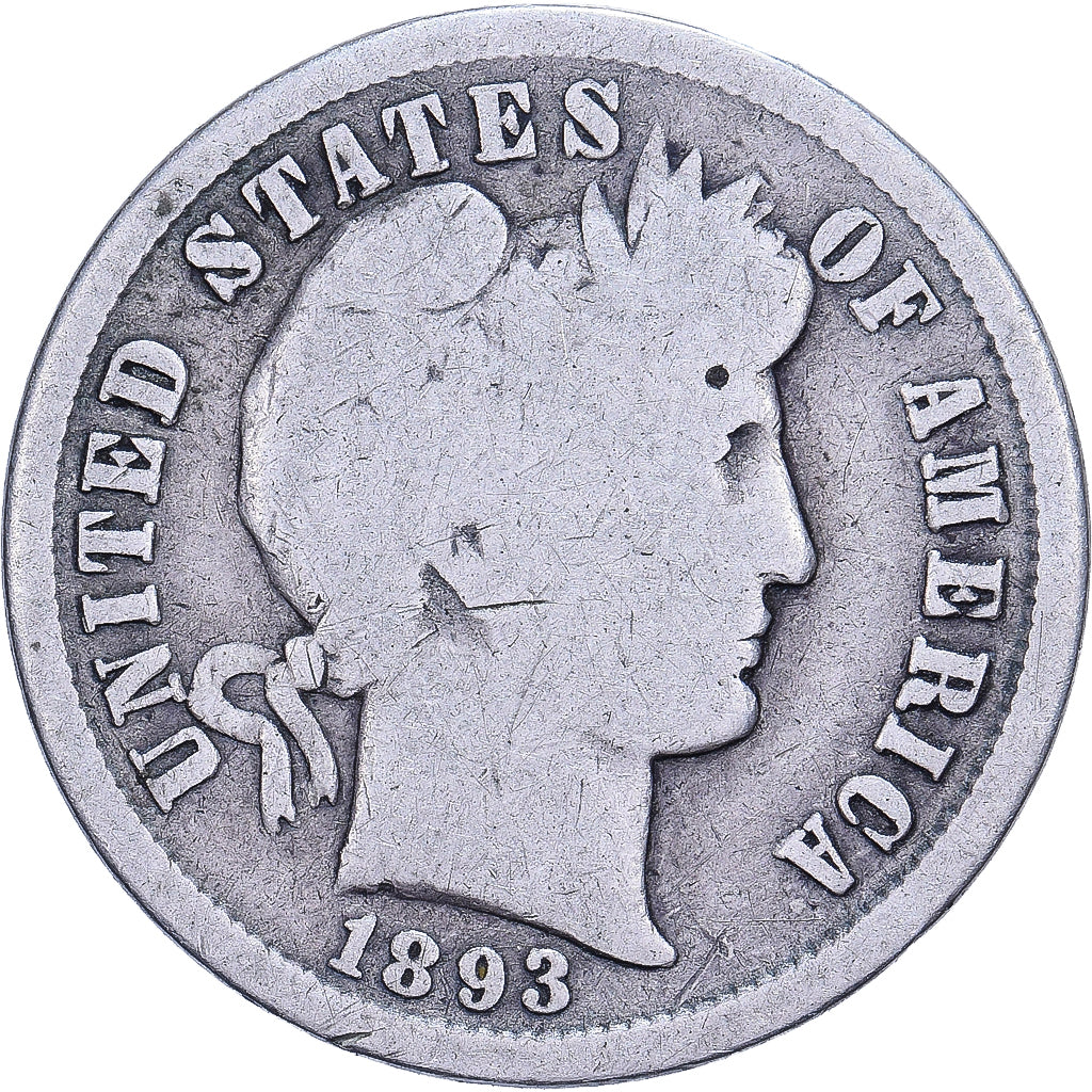 United States, Dime, Barber, 1893, U.S. Mint, Silver, VF(20-25), KM:113