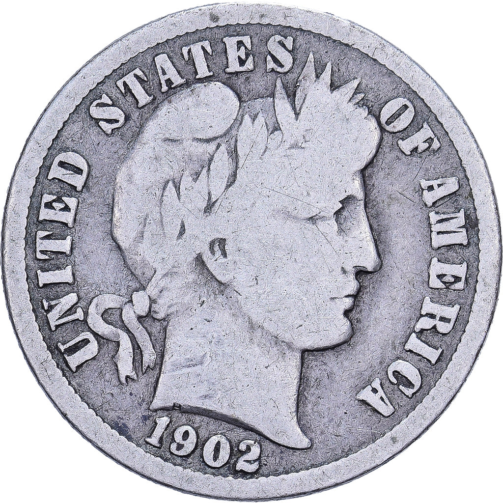 États-Unis, Dime, Barber, 1902, U.S. Mint, Argent, TB, KM:113