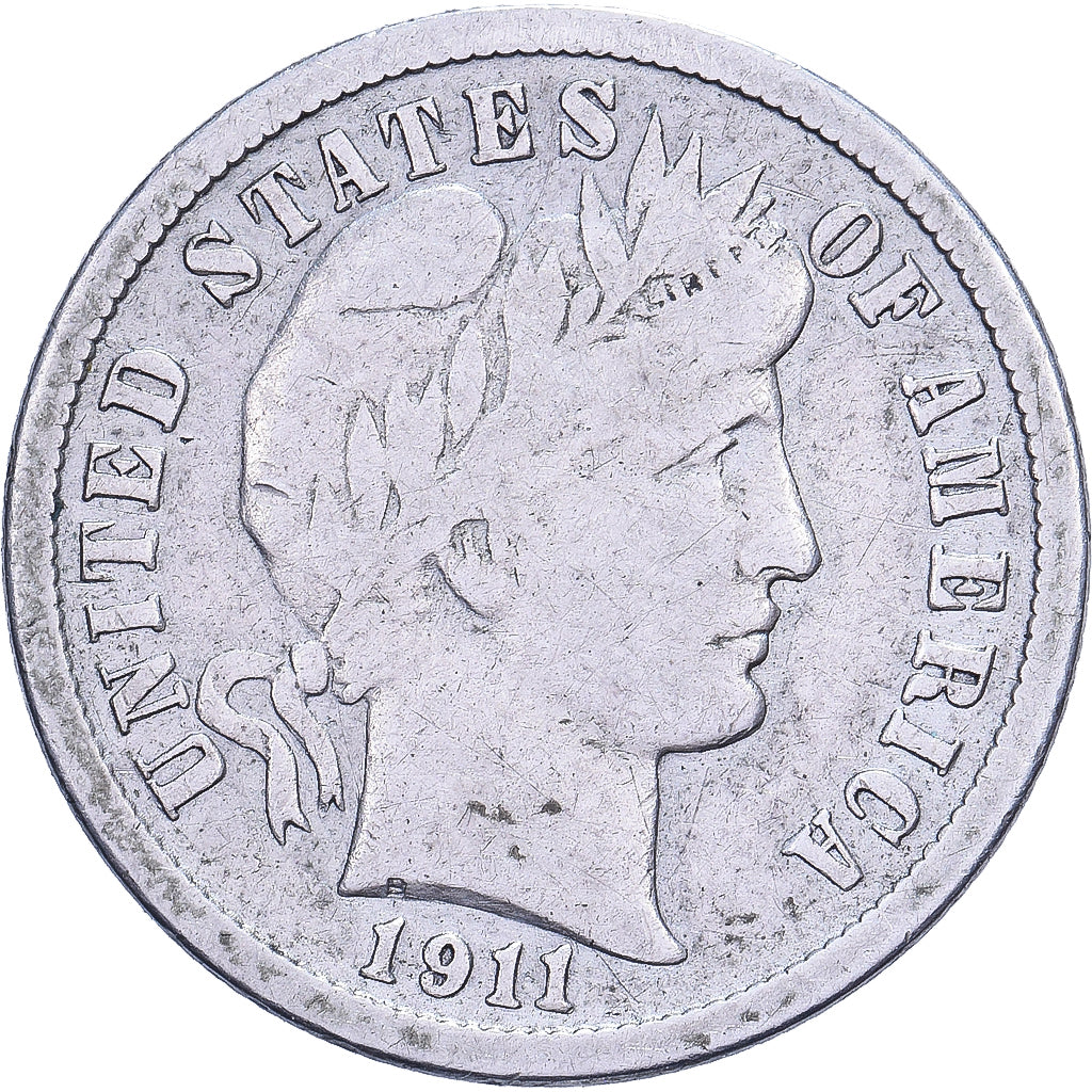USA, Dime, Barber, 1911, U.S. Mint, Srebro, VF(30-35), KM:113