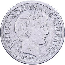 Stati Uniti, Dime, Barber, 1911, U.S. Mint, Argento, MB+, KM:113