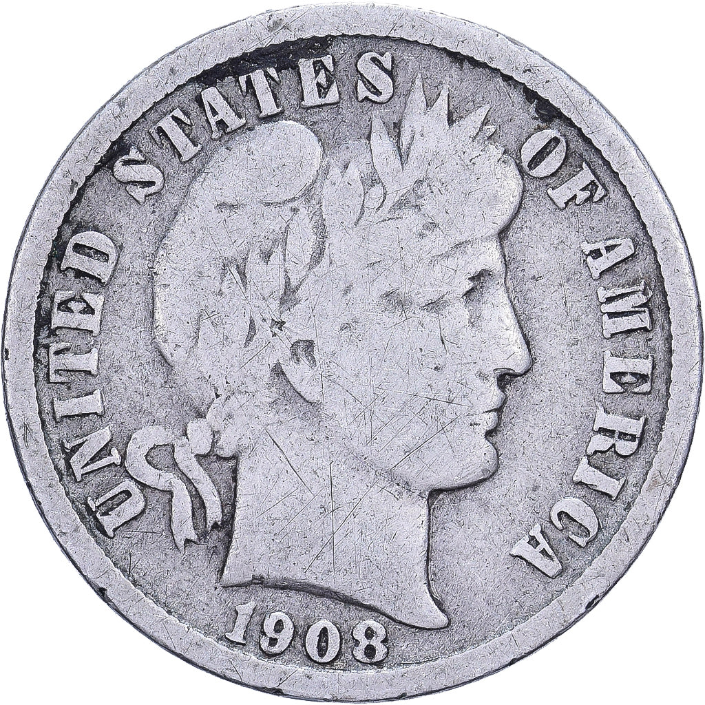 United States, Dime, Barber, 1908, U.S. Mint, Silver, VF(20-25), KM:113