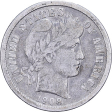 United States, Dime, Barber, 1908, U.S. Mint, Silver, VF(20-25), KM:113