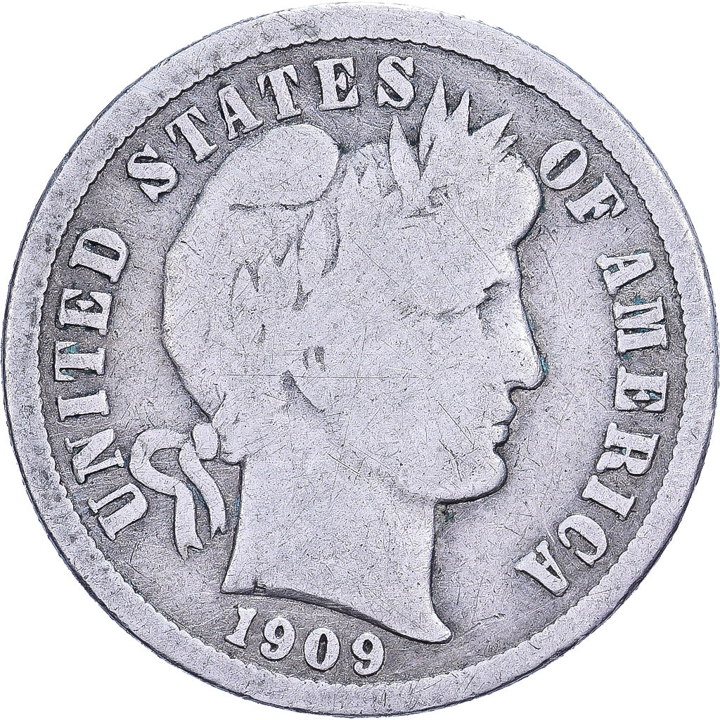 Estados Unidos da América, Dime, Barber, 1909, U.S. Mint, Prata, VF(20-25)