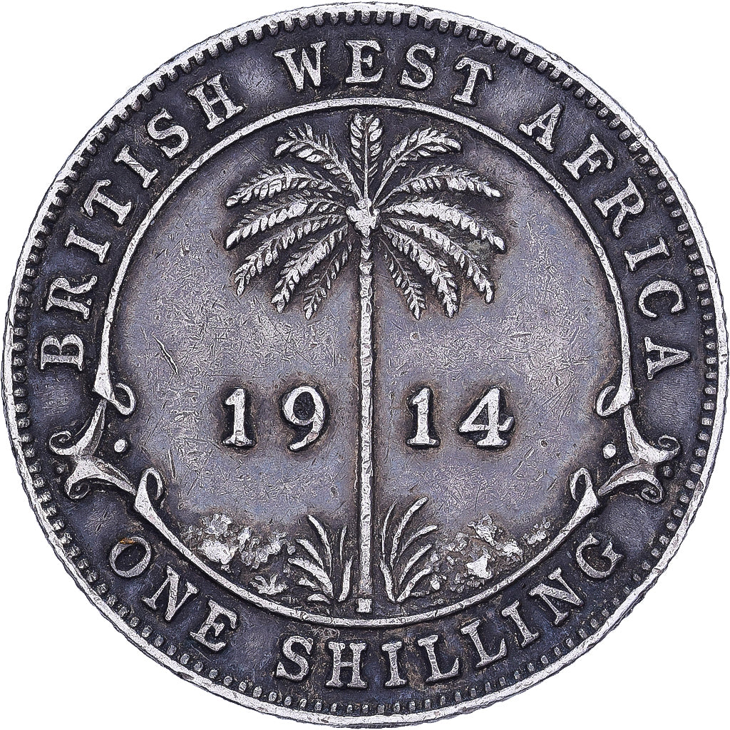 British West Africa, George V, Shilling, 1914, Heaton, Silver, EF(40-45), KM:12