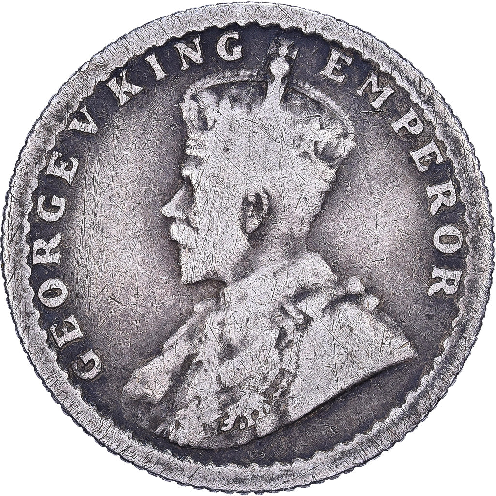 India-Británica, George V, 1/4 Rupee, 1916, Plata, BC+, KM:518