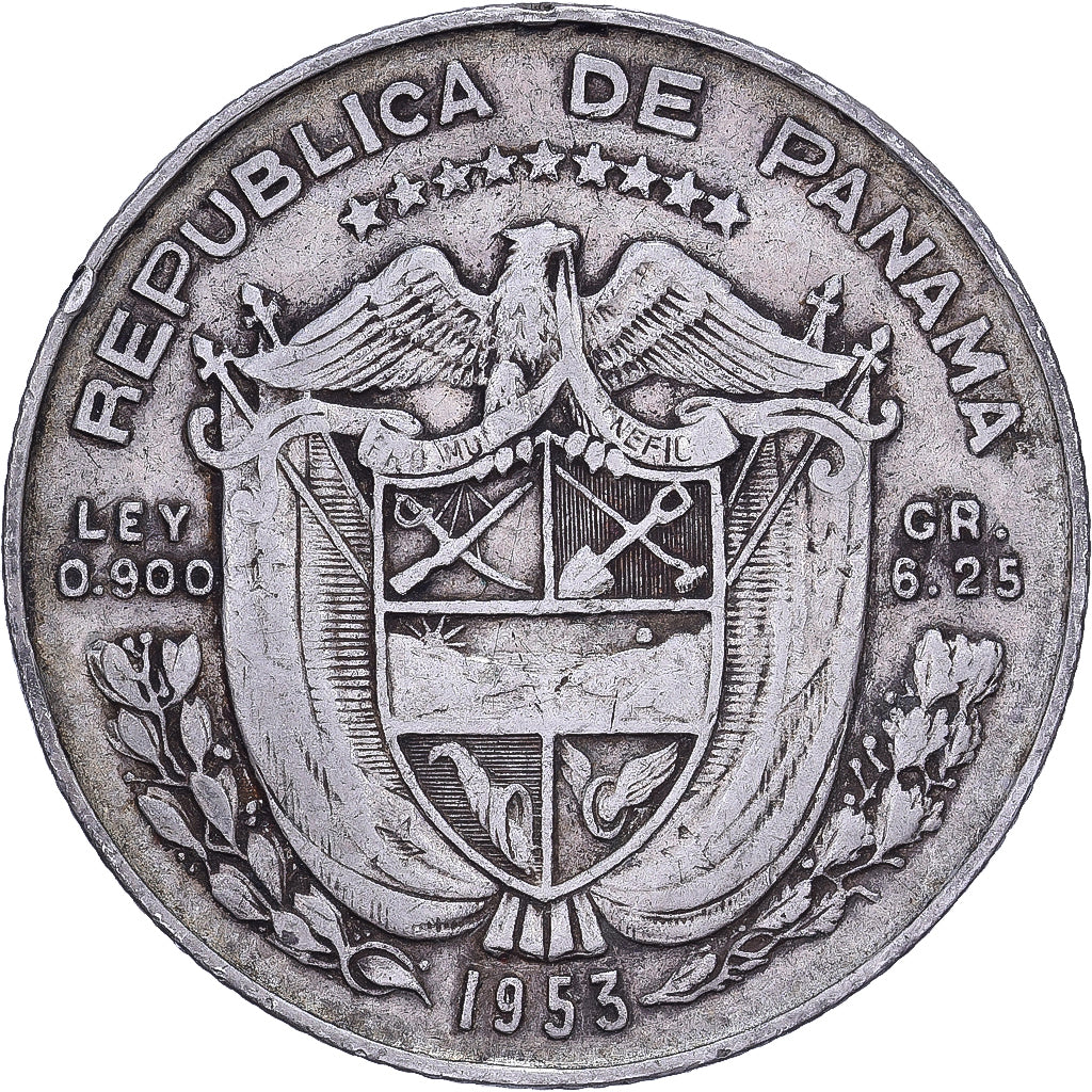 Panama, 1/4 Balboa, 1953, Silver, EF(40-45), KM:19
