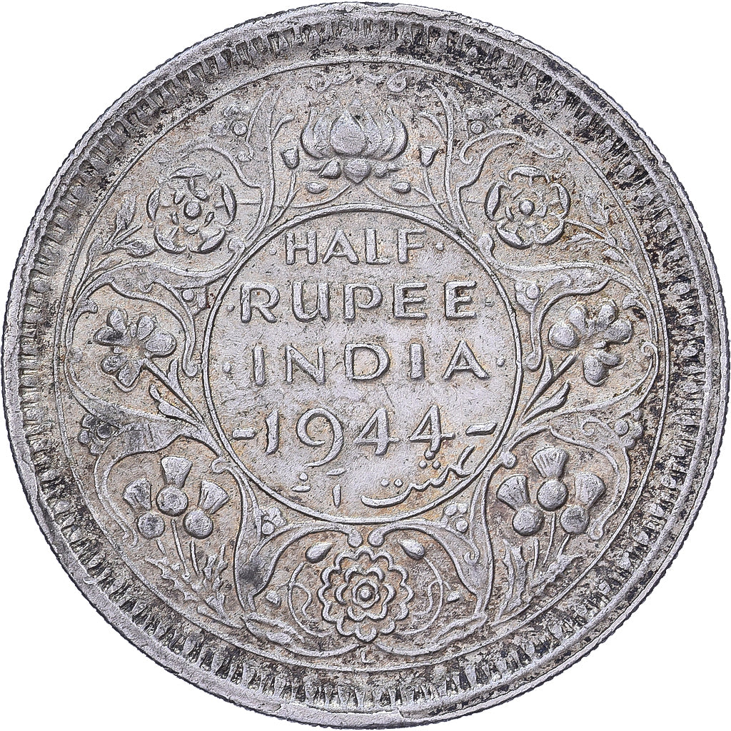 Indie Brytyjskie, George VI, 1/2 Rupee, 1944, Lahore, Srebro, EF(40-45), KM:552