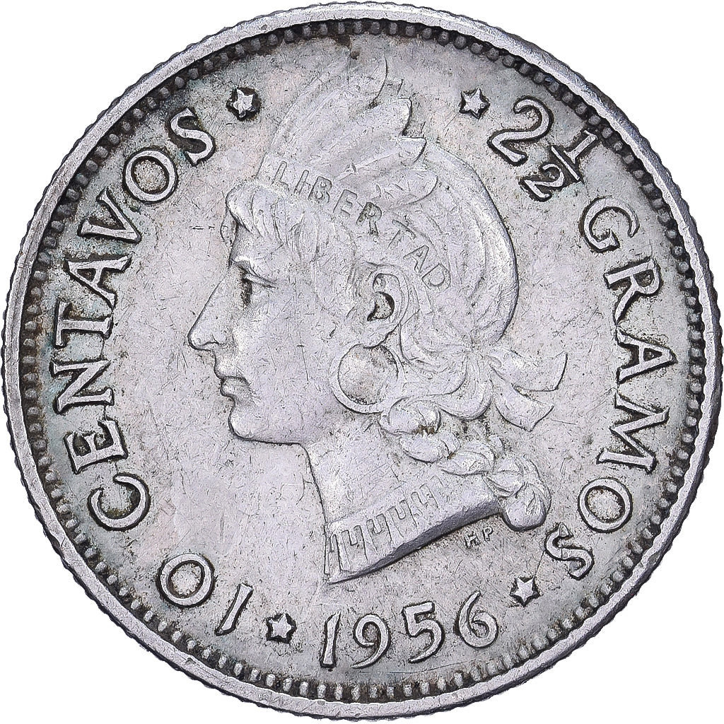 Dominican Republic, 10 Centavos, 1956, Silver, AU(50-53), KM:19