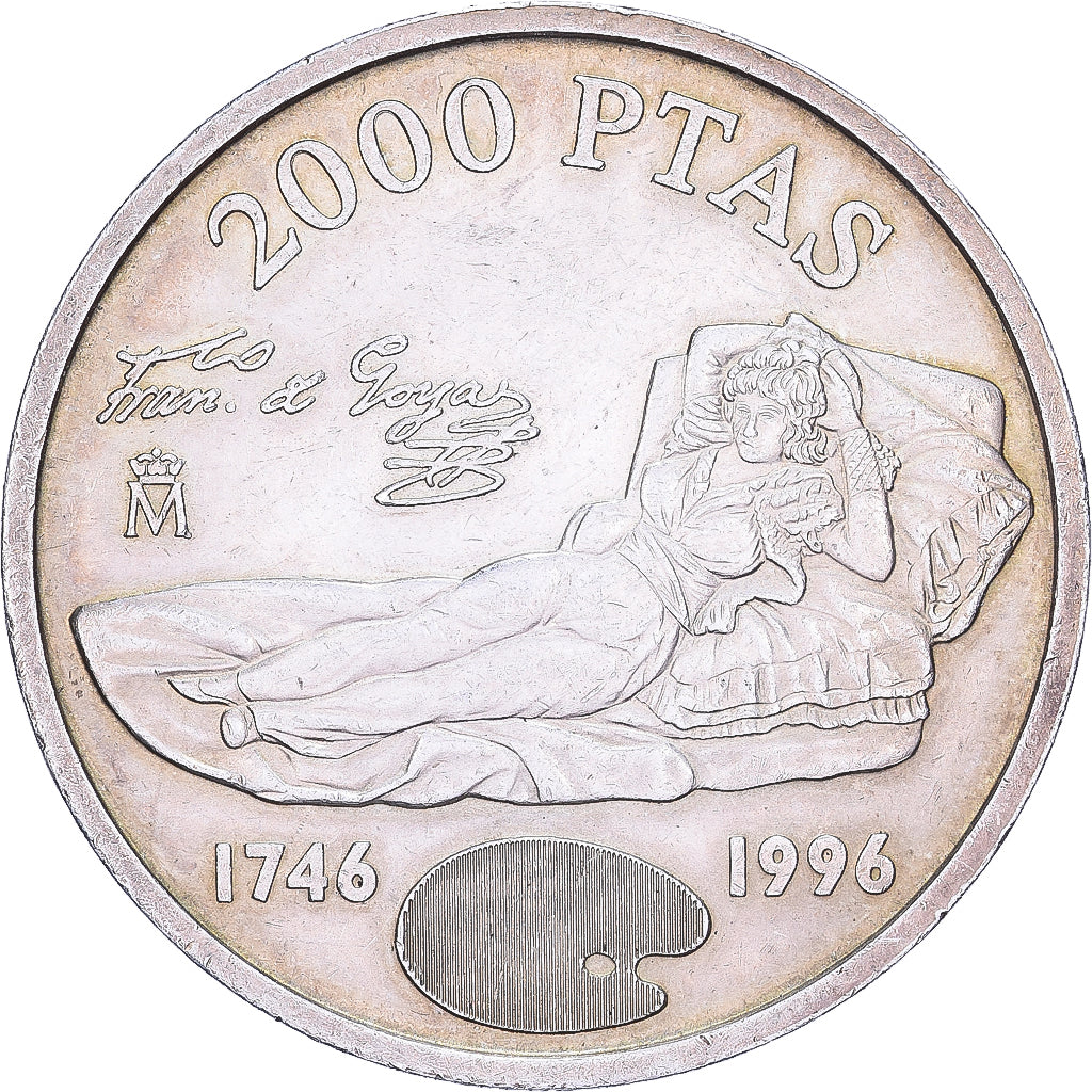 Spanje, Juan Carlos I, 2000 Pesetas, 1996, Madrid, Zilver, ZF+, KM:968