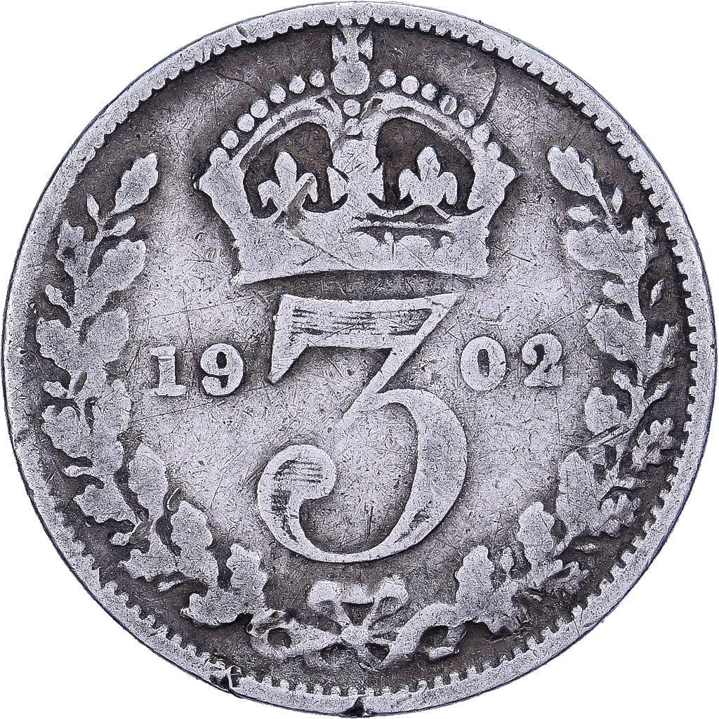 Great Britain, Edward VII, 3 Pence, 1902, Silver, VF(30-35), KM:797.1
